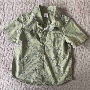 Short Sleeve Dinosaur Dino Green Button Up Shirt 2T